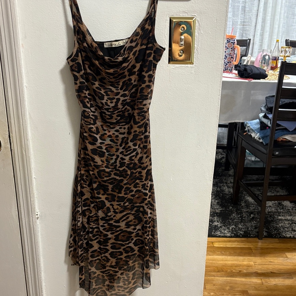 liberty Leopard Print Cowl Midi Dress - Brown